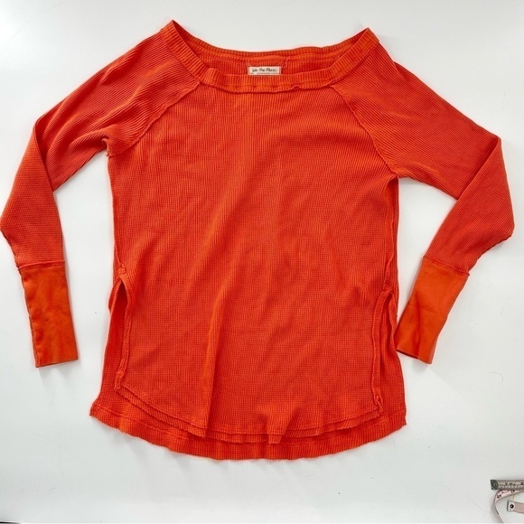 Free People Snowy Thermal in Heatwave Orange Oversized Lightweight Boho Top S - Picture 5 of 12